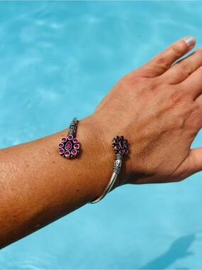 Vintage Sterling silver Open Cuff Bracelet with genuine ruby